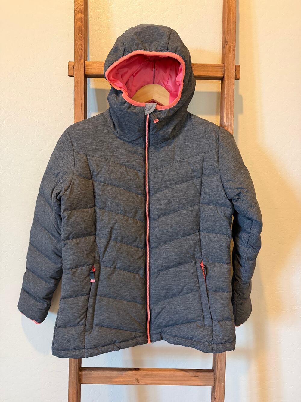 McKinley Rhonda Women’s Large Down Puffer Jacket Gray Coral Hooded